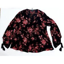 Karen Kane 3L59059 Black/Cayenne Embroidered Tassel Sleeve Top, MED