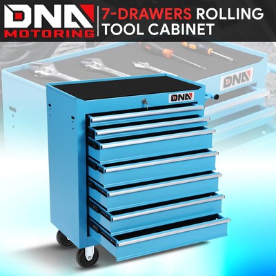7-Drawer Rolling Tool Cabinet Chest Mat Top Lockable Garage Auto Mechanic Blue