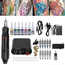 Complete Tattoo Kit Motor Pen Machine Gun Inks Power Supply Cartridge Needles