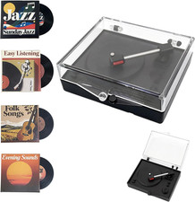 1:12 Scale Mini Record Player with 4 pcs Miniature Records Set, Realistic Vinyl