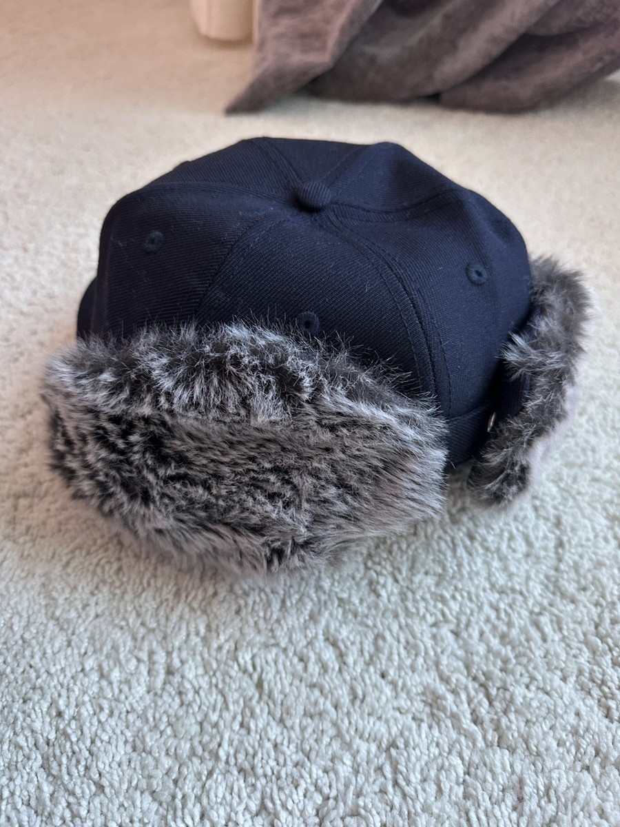 SUPREME x NEW ERA Ear Flap Faux FUR TRAPPER Hat navy blue size 7.5