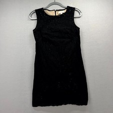Ann Taylor LOFT Eyelet Sheath Dress Women 4 Black Tan Lining Sleeveless Back Zip