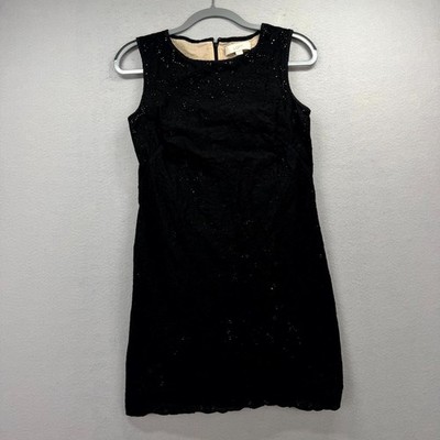 Ann Taylor LOFT Eyelet Sheath Dress Women 4 Black Tan Lining Sleeveless Back Zip