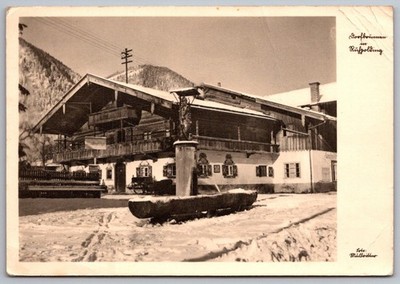 Haus mit Brunnen Ruhpolding Winter 1940s German Real Photo Postcard