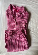 Victoria  s Secret Hot Pink Black And Sliver Plaid Pajama Set Size Medium