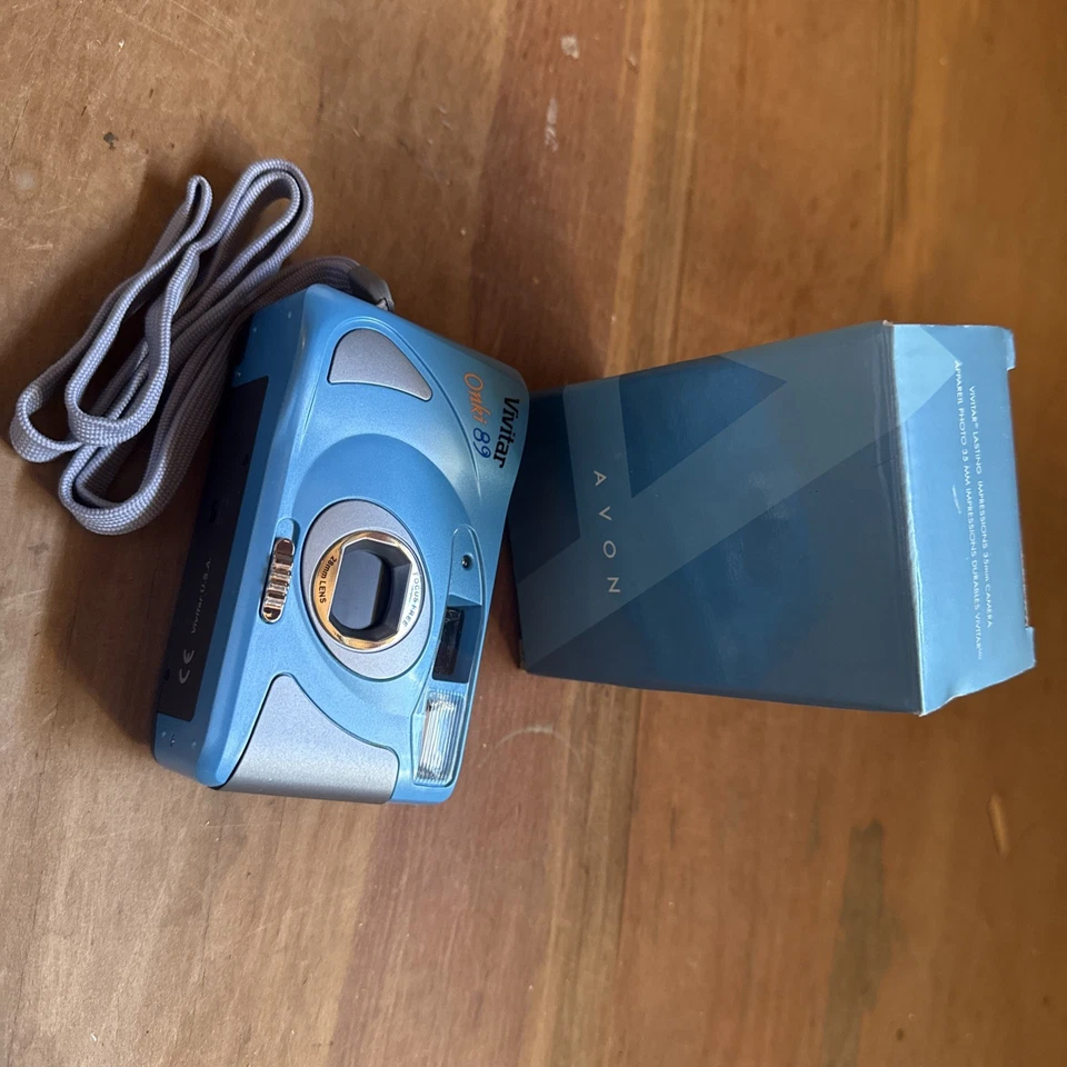 Vintage Vivitar Onki 89 Blue Built-in Flash Auto Exposure 35mm Film Camera New - Image 2 of 4