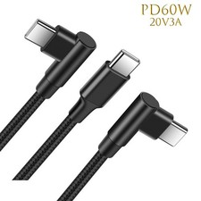 90 Degree Right Angle USB-C to USB-C Cable PD 60W 3A Nylon Braided Charge Wire