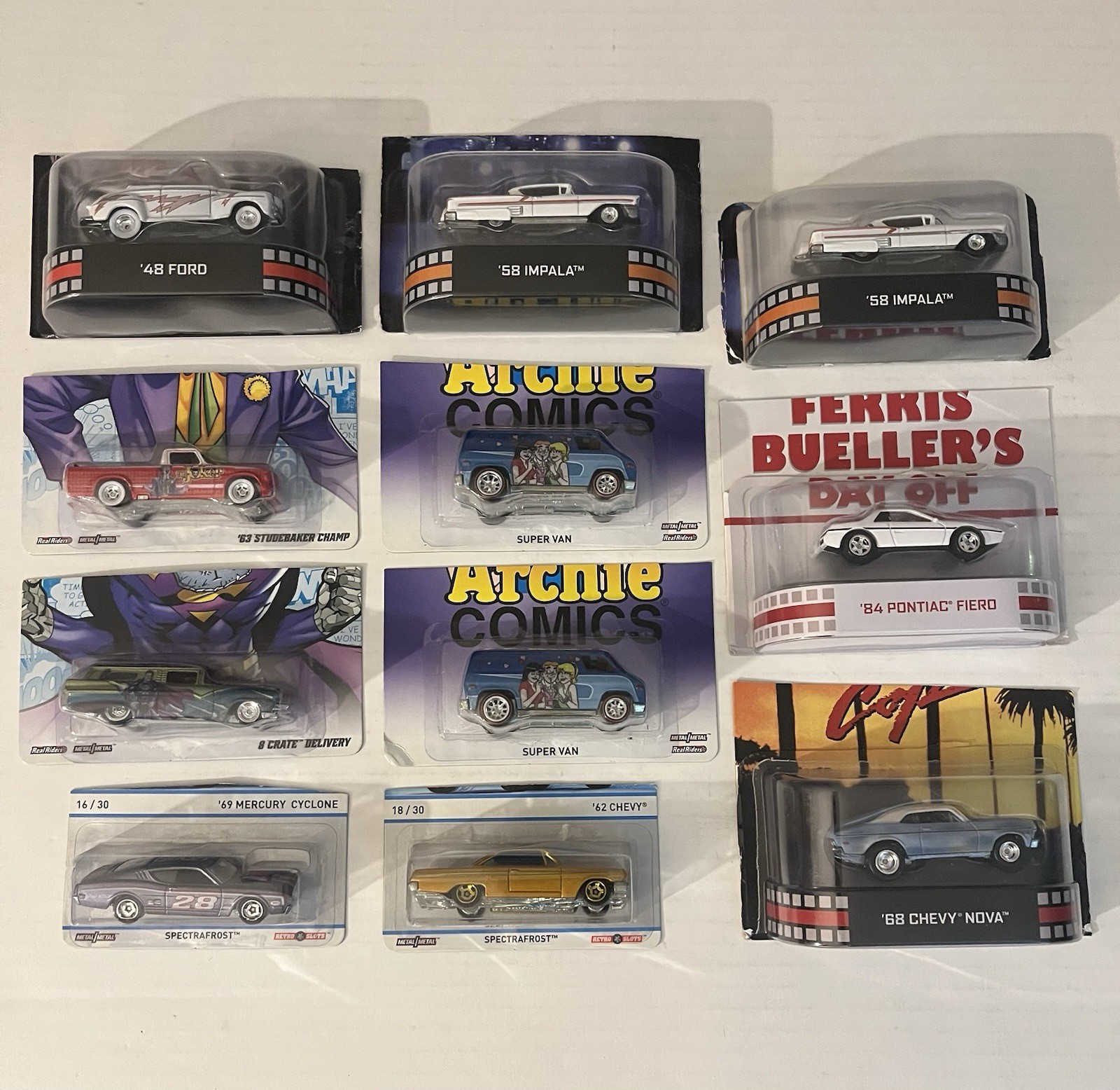LOT-1/64 HOT WHEELS Mattel, REAL RIDERS FERRIS BUELLER'S DAY OFF Cops Grease &.