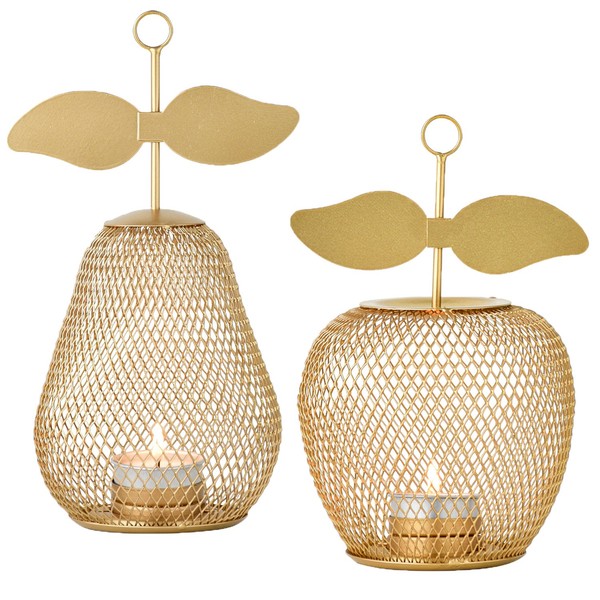 2Er Set Aesthetic Teelichthalter Pear Manzana Gold 23Cm-image