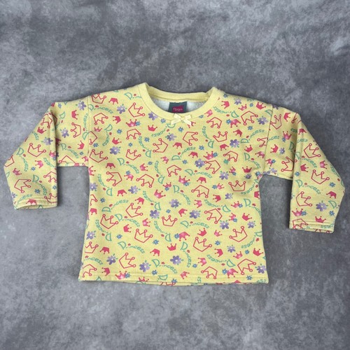 Vtg 90s Y2K Hanes Her Way Princess Floral Sweater Girls 3T Bow Crown Graphic Top