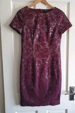 Next Burgundy Silver Floral Sequin Embellished Evening Shift Dress Size 10