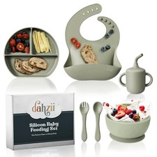 6-Piece Silicone Baby Feeding Set Non-Slip Suction Plate, Bowl, Spoon, Fork, ...