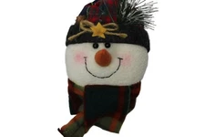 Snowman Ornament Large Plush with Plaid Hat and Scarf 8.5 inches