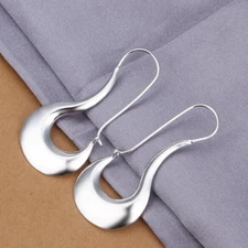 Womens 925 Sterling Silver Elegant 50mm Oblong Hoop Pierced Earrings #E223