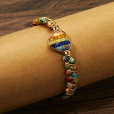 Natural Sea Sediment Jasper Stone Beaded Bracelet Chakra Heart Charm Bracelet