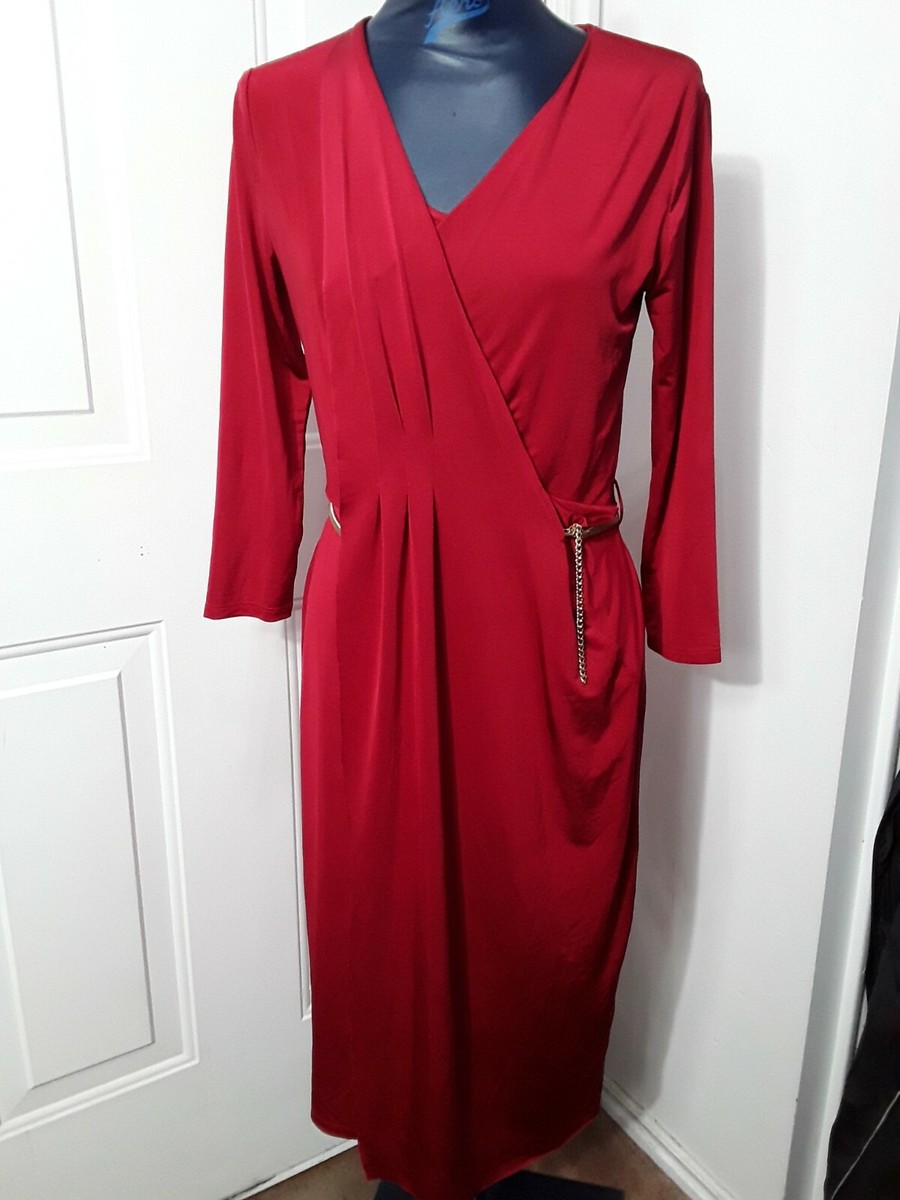 christmas dress wrap Kate & Mallory Women's Wine Red Faux Stretch sz. XS party gift wrap dress
