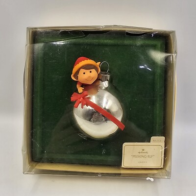 1981 Hallmark Peeking Elf Silver Bulb Christmas Ornament Pixie Gnome Fairy 