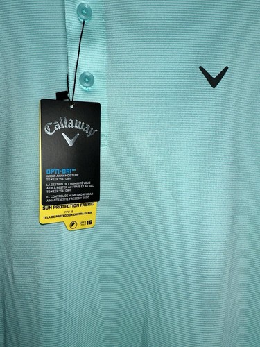NWT Callaway Mens Polo Swing Tech Opti Dry Mint Green Micro Stripe Golf Tee 2XL - Picture 6 of 6