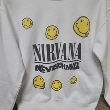 Nirvana Nevermind Smiley Crew Neck Pullover Sweatshirt Medium Music Band Grunge