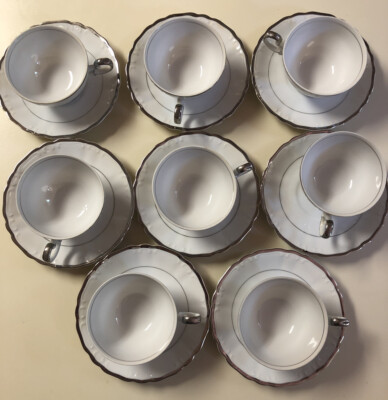 Harmony House Silver Sonata 3639 cups and saucers 8 Japan collectible classy