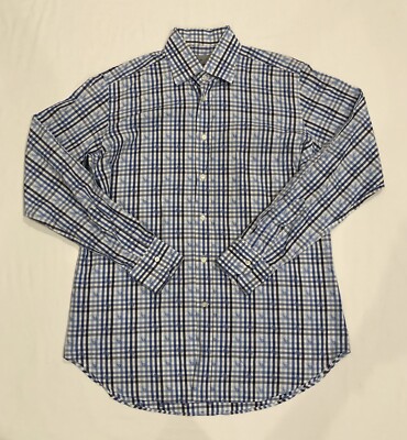 Etro Milano Plaid Blue Paisley Long Sleeve Button Up Shirt Mens 40 Made in Italy