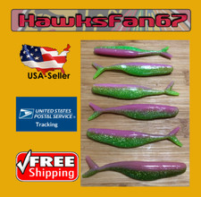 15 PINK GREEN FLASH  4" BASS ASSASSIN STYLE SPLIT TAIL SHAD JERKBAIT BASS BULK