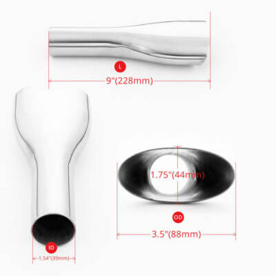 TRI-HYBERS 6.5x3 Inch Oval Stainless Steel Exhaust Tip - 2.25 Inlet, 10 Long, Angle Cut - Weld On