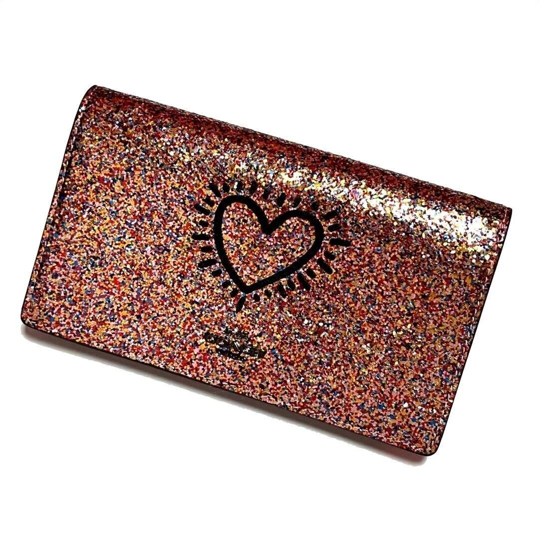 COACH x Keith Haring Glitter Heart Shoulder Wallet Detachable Strap 7.9