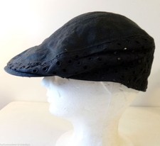 USA Vintage LINEN news boy ascot flat eyelet UHCMW united hatters millinery cap