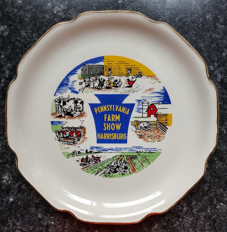 Vintage Pennsylvania FARM SHOW Harrisburg Decorative Dish Plate w/Gold Trim