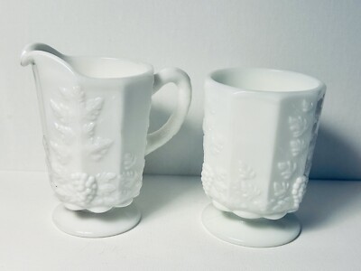 Vintage Westmoreland Sugar & Creamer Set Paneled Grapes Pattern