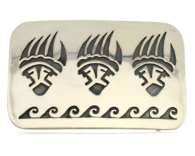 Navajo Badger Paw Belt Buckle .925 Silver Handmade Artist Signed SC C.1980's