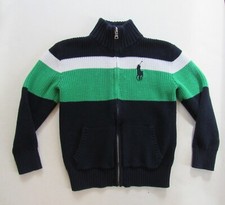Polo Ralph Lauren Boy 7 Big Pony Preppy Full-Zip Knit Sweater Mock Neck Navy