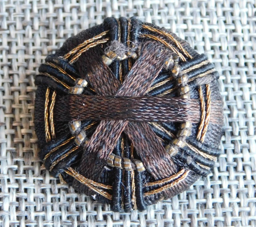 Antique Vtg Cloth Button Silk Ribbon & Thread Wrapped Aprx: 1-1/4