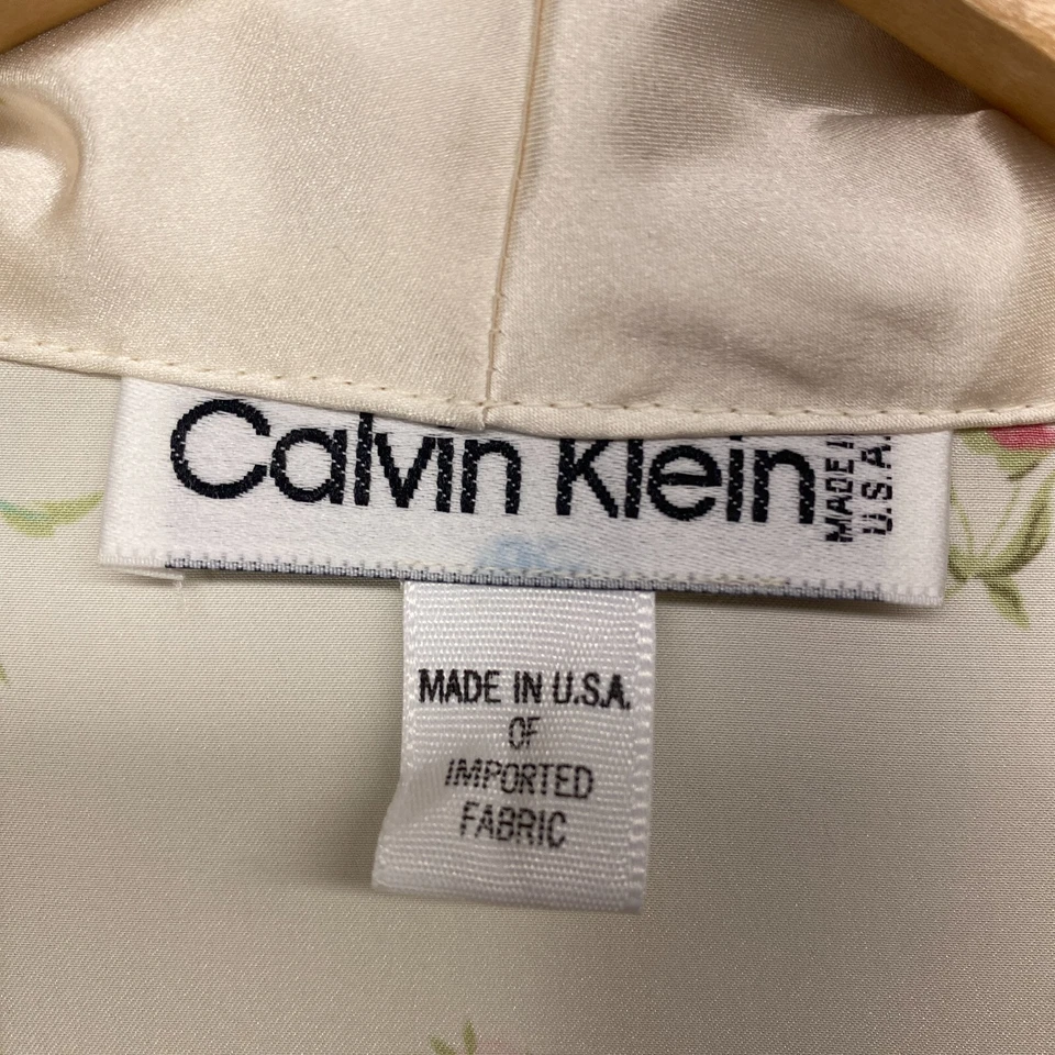 Bata De Colección Calvin Klein Mediana Marfil Floral Satén Larga Hecha en EE. UU. Foto 3 de 4