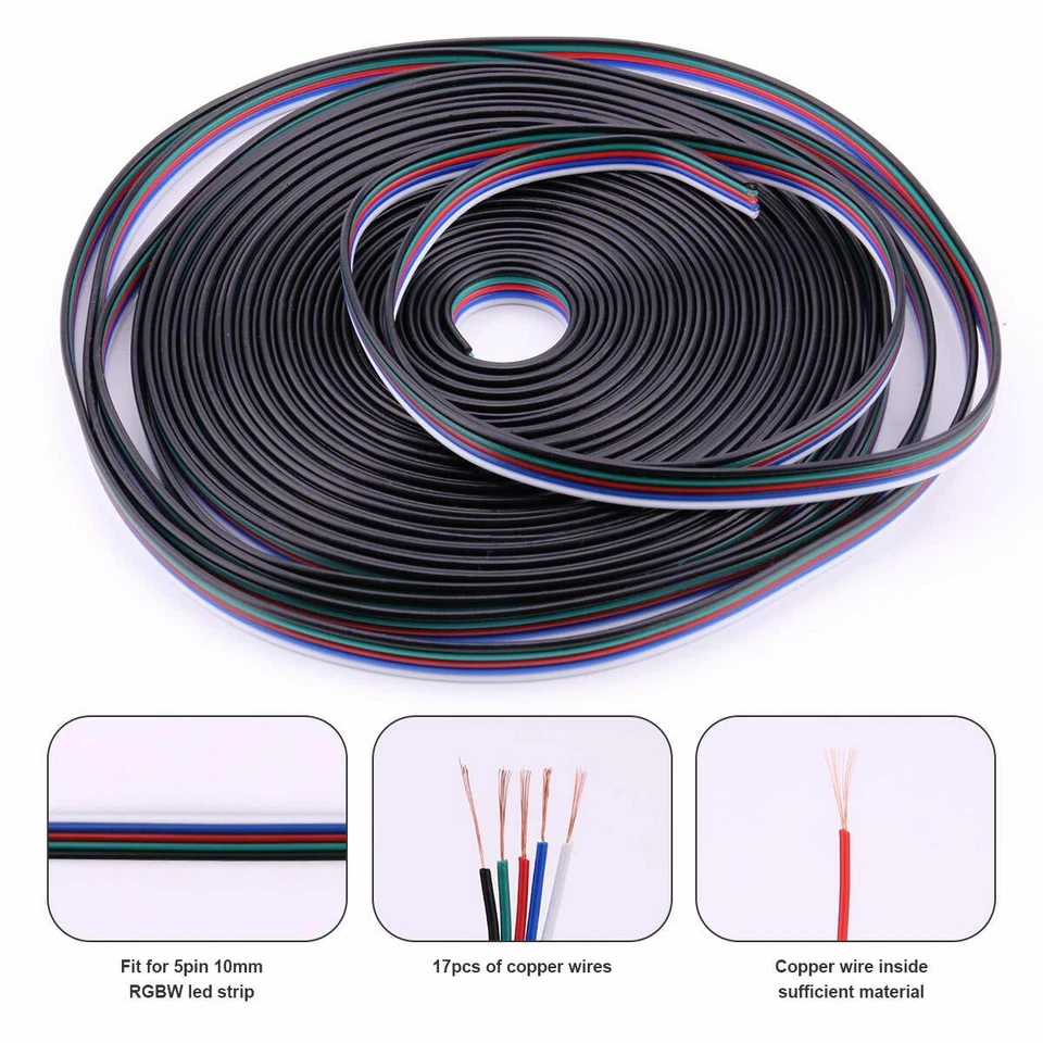 5-PIN RGB Extension Connector Wire Cable Cord For RGBW RGBWW LED Strip Light - Image 2 of 4