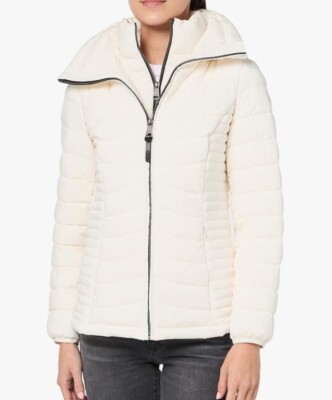 NWT DKNY Women's Bib-Front Light Weight Puffer Jacket White Size M