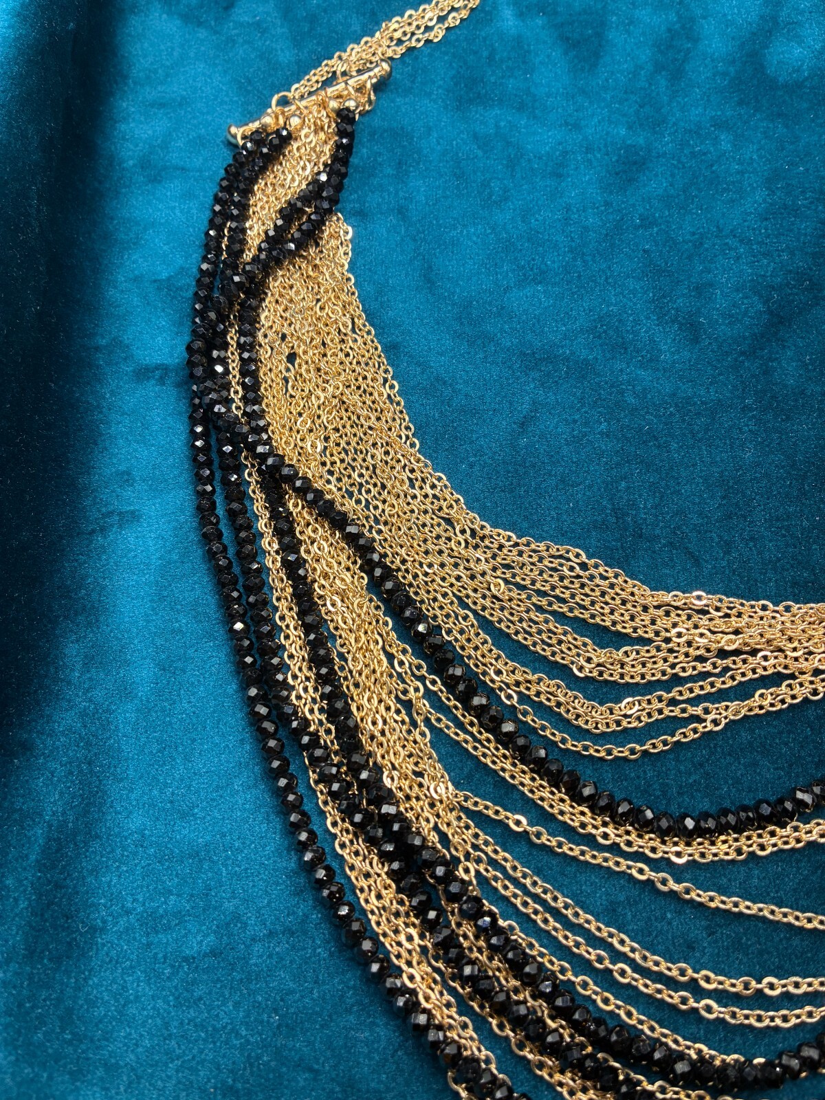 Statement NECKLACE Multi Strand Black Crystal Gol… - image 5