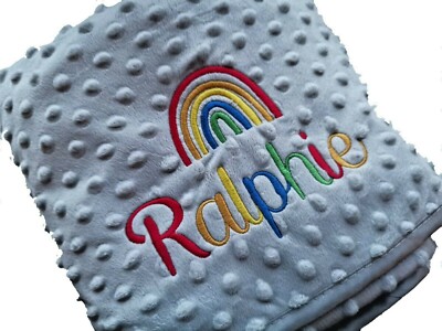 PERSONALISED EMBROIDERED DIMPLE BABY BLANKET GREY PINK BLUE RED