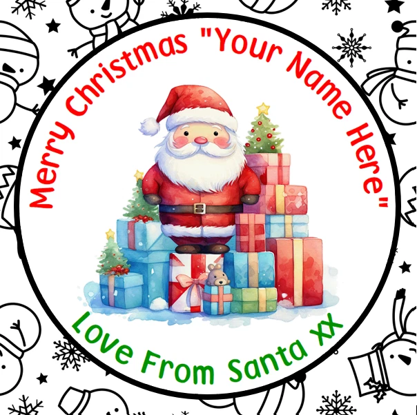 LABEL WARRIOR PERSONALISED CHRISTMAS SANTA STICKERS NAME LABELS GIFT TAG FATHER CHRISTMAS