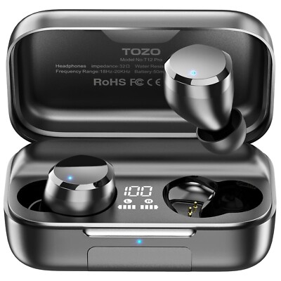 TOZO T12 Pro Wireless Earbuds 4 Mics Call Noise Cancelling Headphones | Refurb