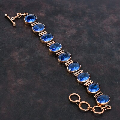 Tanzanite Quartz Adjustable Bracelet Handcrafted Copper Ethnic Gift Jewelry 6.0''
