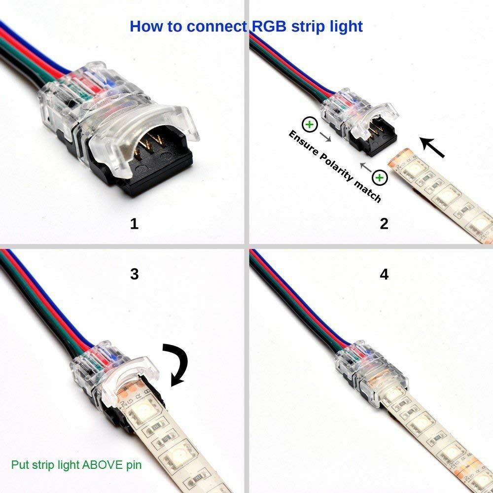 5pcs LED Strip Connector RGB Colorful Tape Light IP65 Waterproof Wire 4 Pin  10mm | eBay