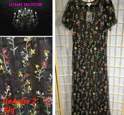Lularoe DeAnne 2 Elegant XLG Black Sheer Slip Multicolored Embroidered  Flowers | eBay