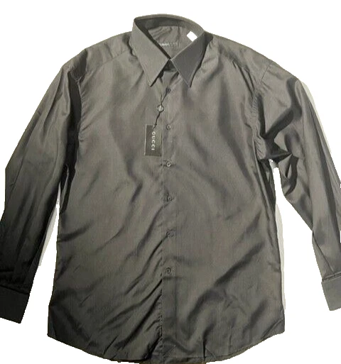 Neuf chemise homme GUCCI en soie noire bouton mince devant taille 15,os 40 Italie Barneys