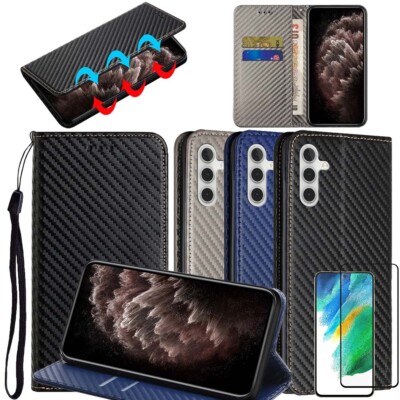 Handy Tasche für Samsung Galaxy S25 S24 FE ULTRA PLUS Carbon Fiber Wallet Hülle