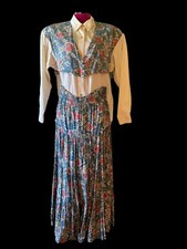 LONGHORN Niver Western Wear Skirt Shirt Set Women Size M Medium Multi Long FLAW
