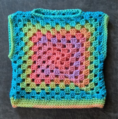 Handmade Crochet Rainbow Granny Square Cover-Up Toddler Top