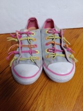 Girls Size 2 Converse Chuck Taylor Slip On Low Top Shoes Sneaker Neon Laces
