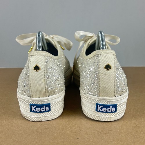 Kate Spade Keds Triple Triple Up Platform Glitter Sneakers Womens 8.5 Cream Gold - 第 16/22 張圖片